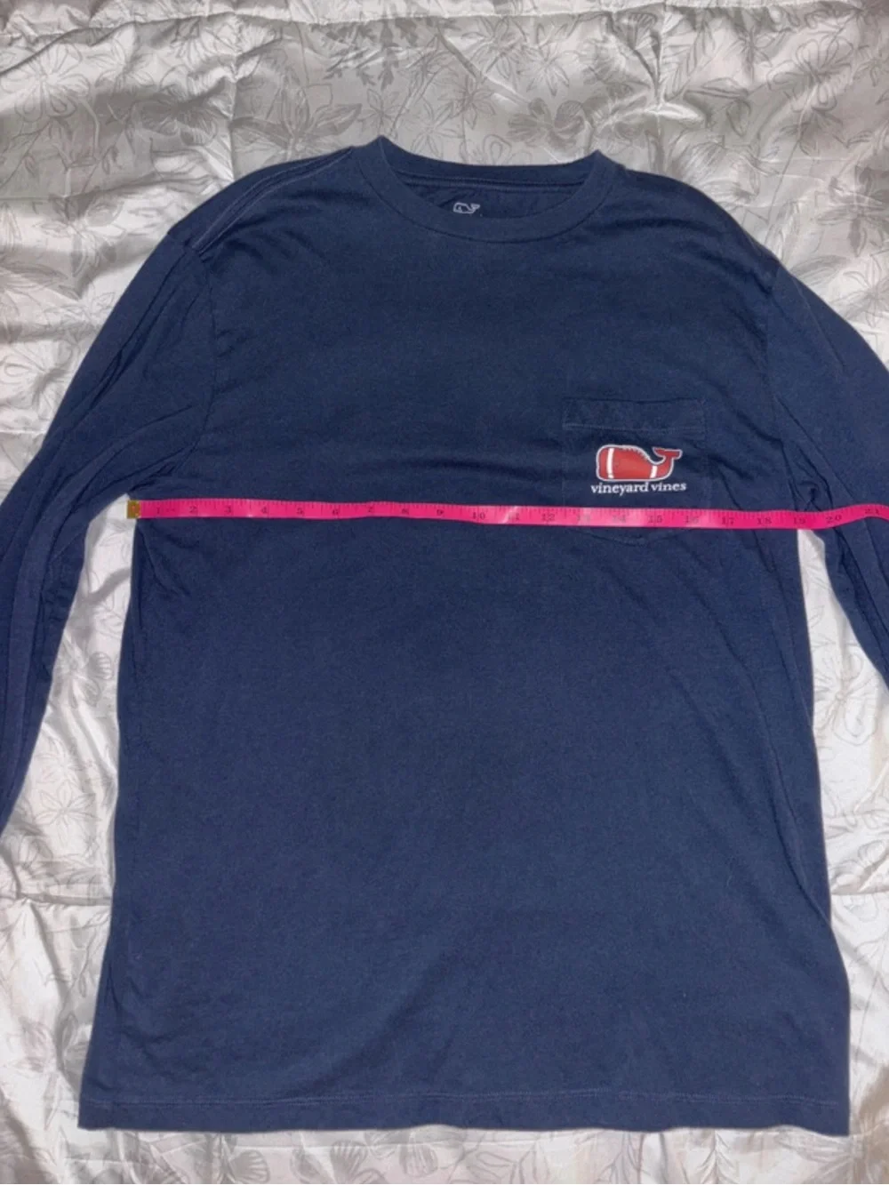 Vineyard Vines Navy Long Sleeve Tee with Football Whale Graphic